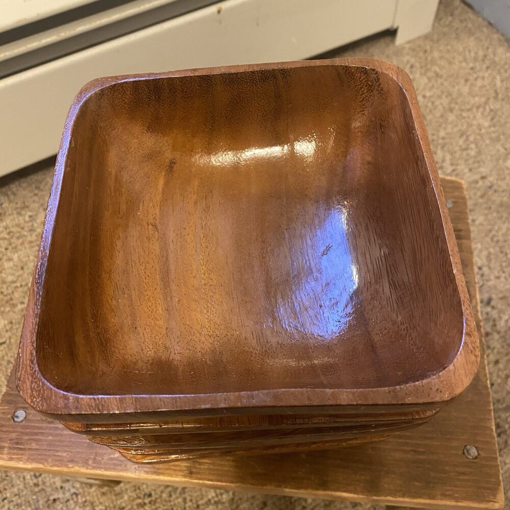 Wooden Salad Bowls Multi Purpose Serving Vintage Setof5 HandTurned MCM 6” Square - Picture 6 of 6